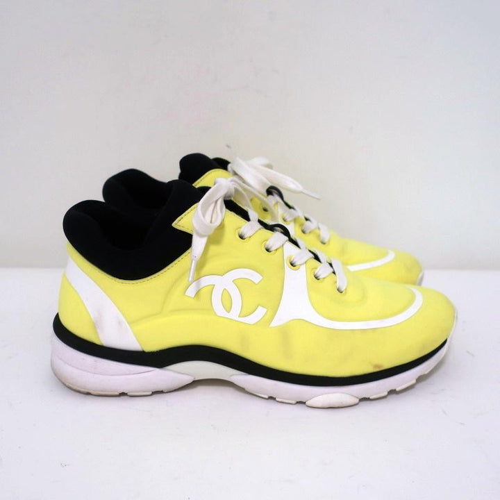 Chanel CC Lycra Sneakers Neon Yellow Size 37 - Celebrity Owned