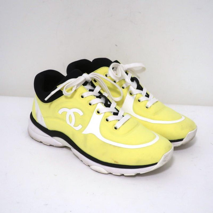 Chanel CC Lycra Sneakers Neon Yellow Size 37 - Celebrity Owned