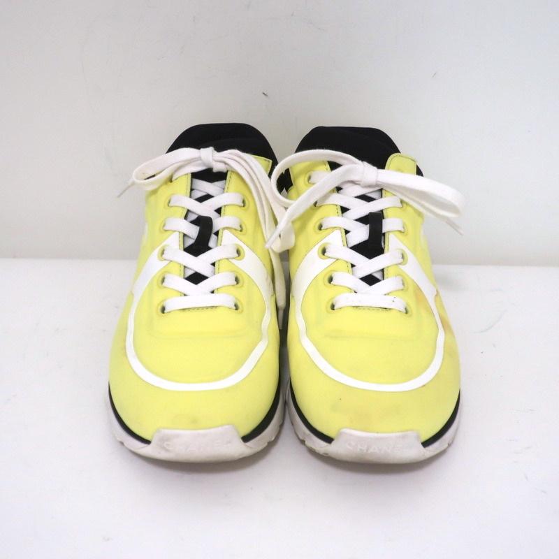 Chanel CC Lycra Sneakers Neon Yellow Size 37 - Celebrity Owned