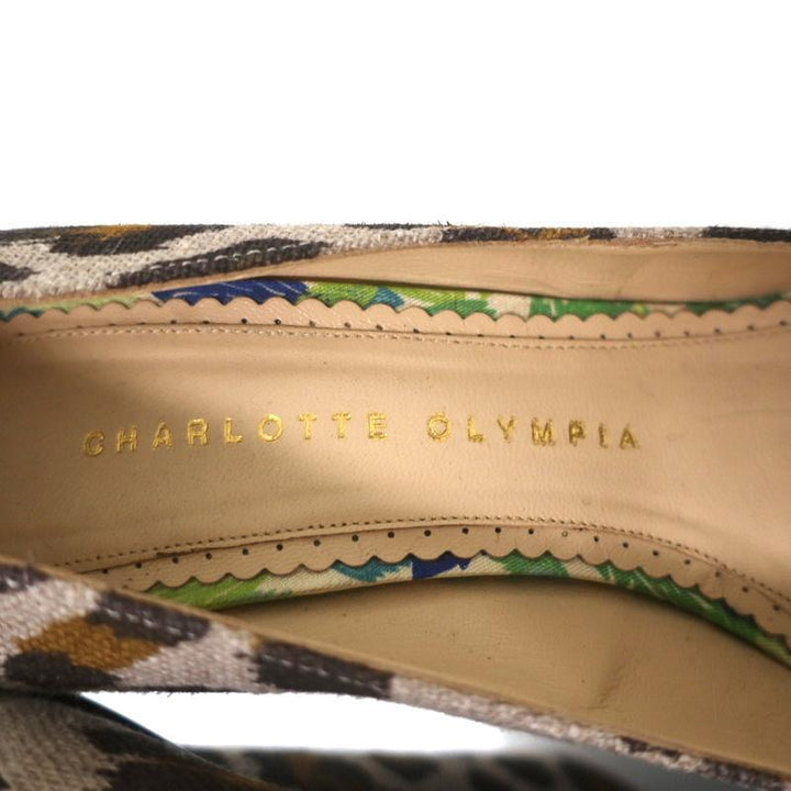 Charlotte Olympia Carmen Platform Wedge Pumps Leopard Print Canvas Size 36 - Celebrity Owned