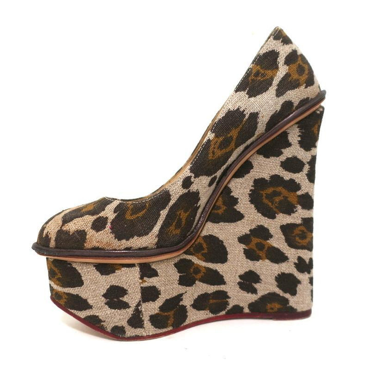 Charlotte Olympia Carmen Platform Wedge Pumps Leopard Print Canvas Size 36 - Celebrity Owned