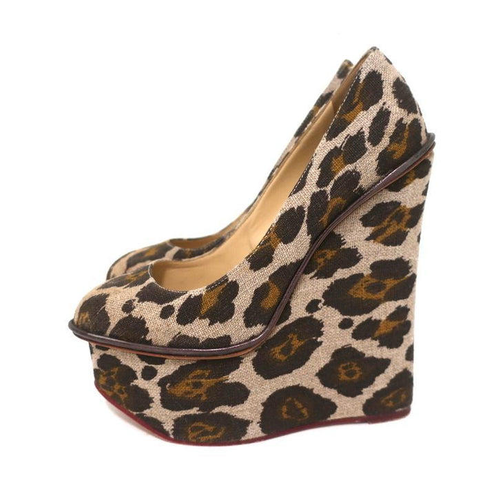 Charlotte Olympia Carmen Platform Wedge Pumps Leopard Print Canvas Size 36 - Celebrity Owned