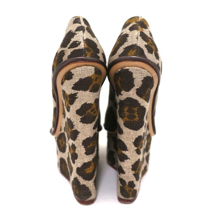 Charlotte Olympia Carmen Platform Wedge Pumps Leopard Print Canvas Size 36 - Celebrity Owned