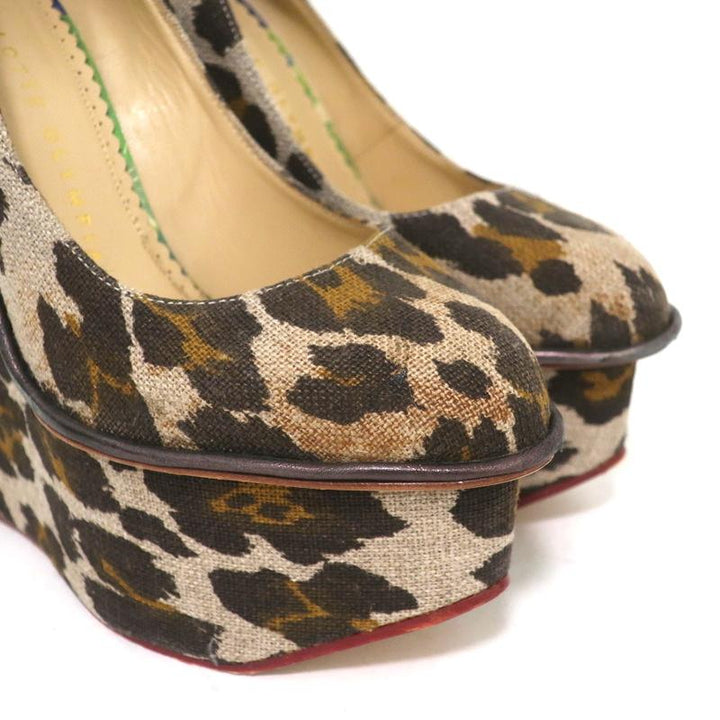 Charlotte Olympia Carmen Platform Wedge Pumps Leopard Print Canvas Size 36 - Celebrity Owned