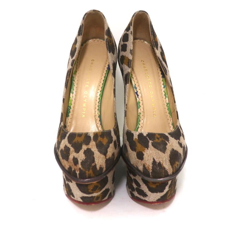 Charlotte Olympia Carmen Platform Wedge Pumps Leopard Print Canvas Size 36 - Celebrity Owned