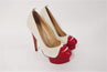 Charlotte Olympia Kiss Me Dolores Platform Pumps Cream Suede/Red Leather Size 36