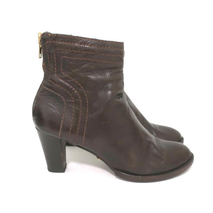 Chloe Ankle Boots Dark Brown Leather Size 40.5 High Heel Booties - Celebrity Owned