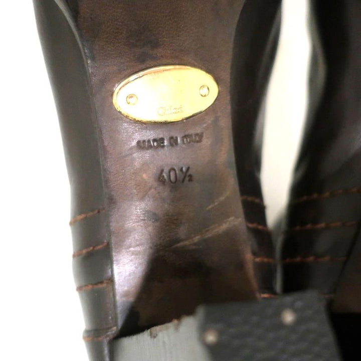 Chloe Ankle Boots Dark Brown Leather Size 40.5 High Heel Booties - Celebrity Owned