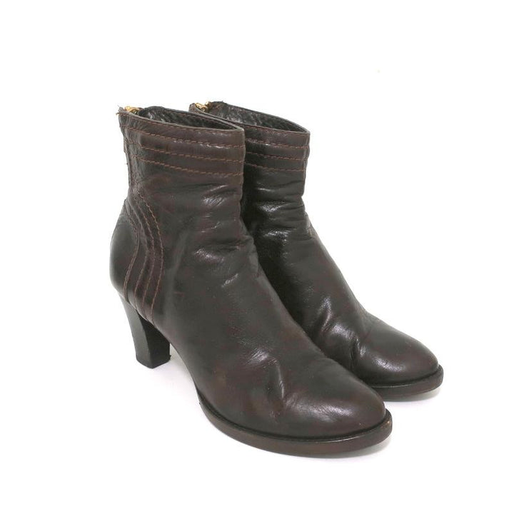 Chloe Ankle Boots Dark Brown Leather Size 40.5 High Heel Booties - Celebrity Owned