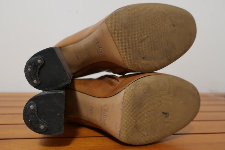 Chloe Ankle Boots Tan Leather Size 36.5 High Heel - Celebrity Owned