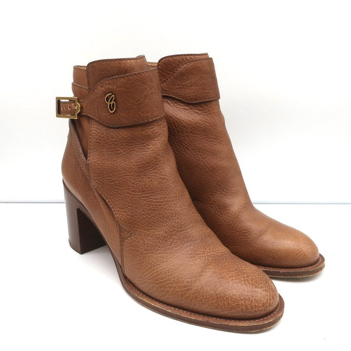 Chloe Ankle Strap Ankle Boots Brown Leather Size 39 High Heel Booties - Celebrity Owned