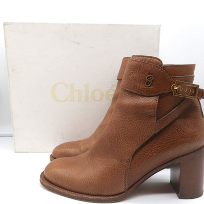 Chloe Ankle Strap Ankle Boots Brown Leather Size 39 High Heel Booties - Celebrity Owned