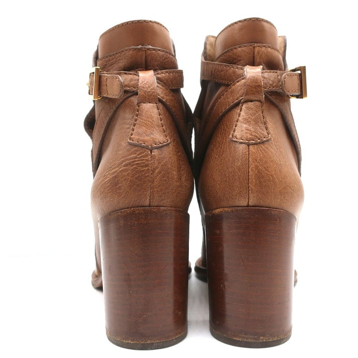 Chloe Ankle Strap Ankle Boots Brown Leather Size 39 High Heel Booties - Celebrity Owned