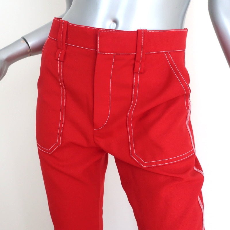 Chloe Contrast Stitch Pants Poppy Red Wool Twill Size 36 Cropped Trousers - Celebrity Owned