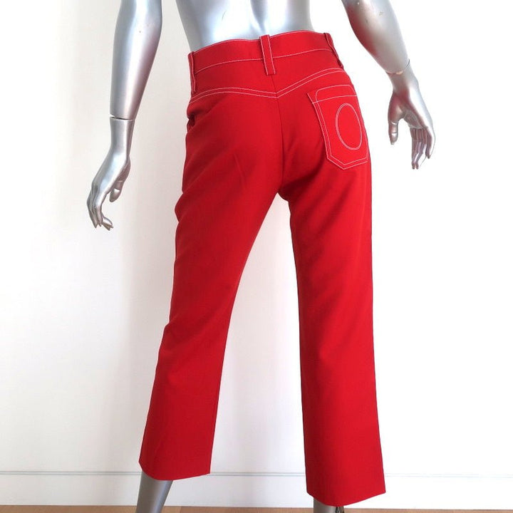 Chloe Contrast Stitch Pants Poppy Red Wool Twill Size 36 Cropped Trousers - Celebrity Owned