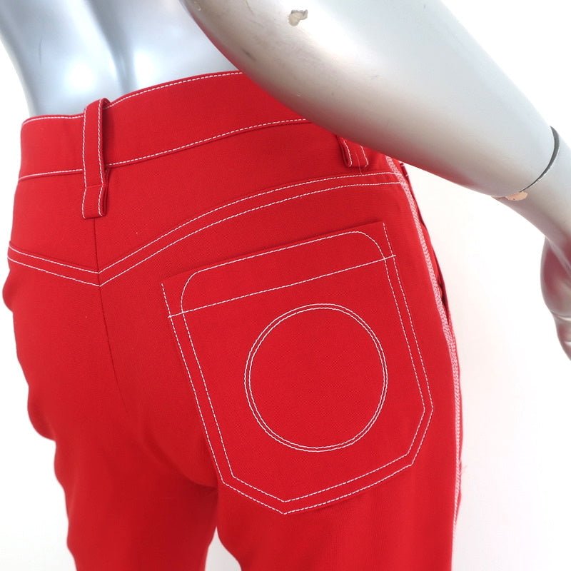 Chloe Contrast Stitch Pants Poppy Red Wool Twill Size 36 Cropped Trousers - Celebrity Owned