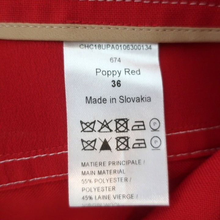 Chloe Contrast Stitch Pants Poppy Red Wool Twill Size 36 Cropped Trousers - Celebrity Owned