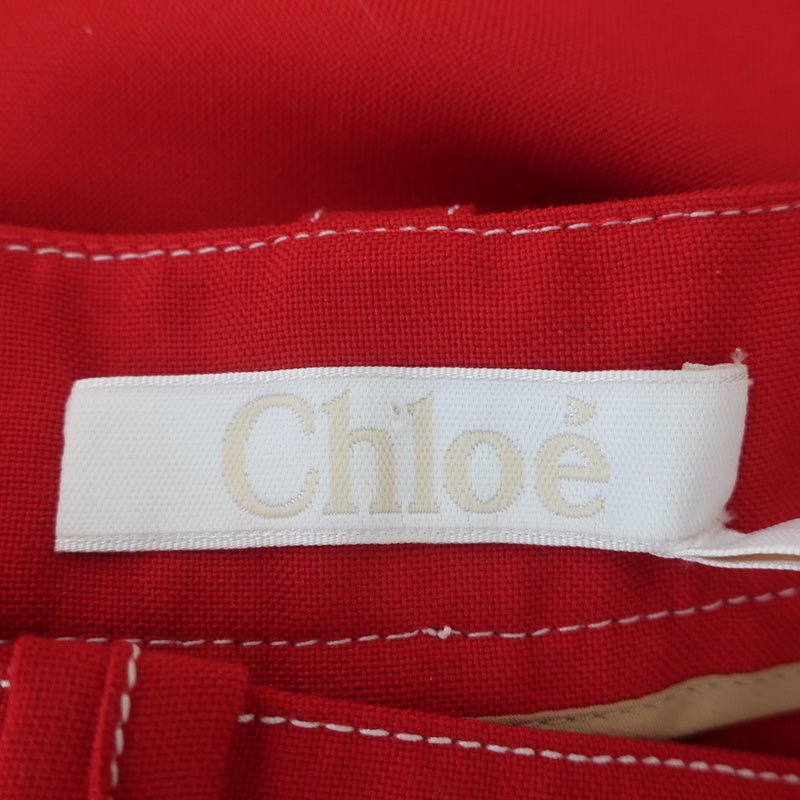 Chloe Contrast Stitch Pants Poppy Red Wool Twill Size 36 Cropped Trousers - Celebrity Owned