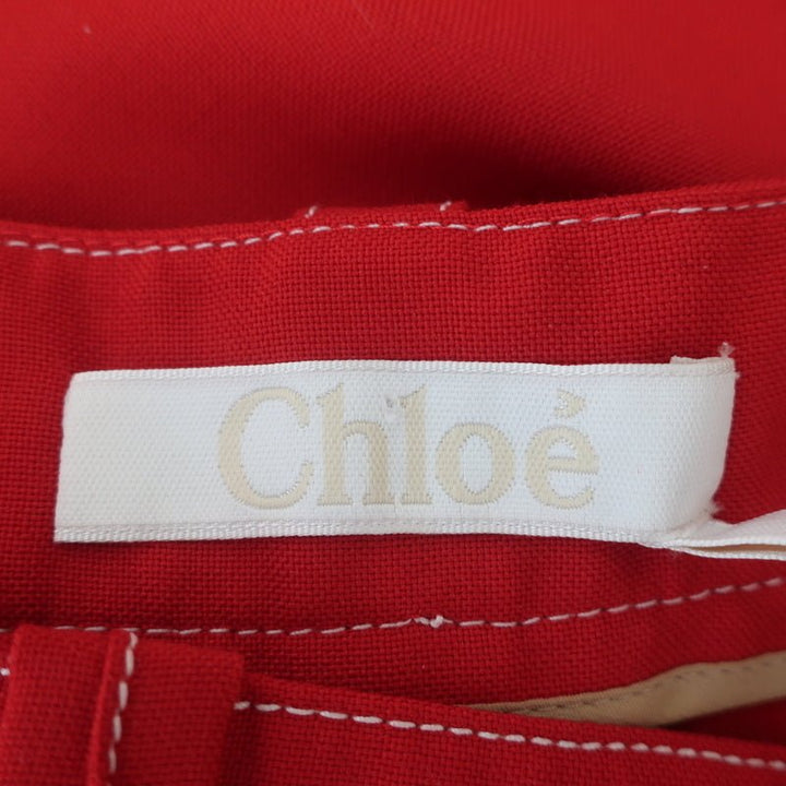 Chloe Contrast Stitch Pants Poppy Red Wool Twill Size 36 Cropped Trousers - Celebrity Owned