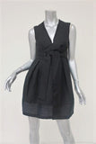 Chloe Dress Black Cotton Tie-Front Size 38 Raffia-Trim Sleeveless V-Neck Mini - Celebrity Owned