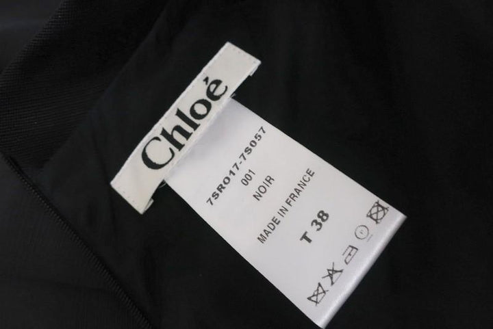 Chloe Dress Black Cotton Tie-Front Size 38 Raffia-Trim Sleeveless V-Neck Mini - Celebrity Owned