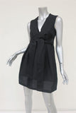 Chloe Dress Black Cotton Tie-Front Size 38 Raffia-Trim Sleeveless V-Neck Mini - Celebrity Owned