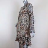 Chloe Dress Leopard Print Gauze Size 34 Long Sleeve Lace-Up Ruffled Hem - Celebrity Owned