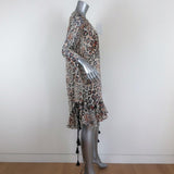 Chloe Dress Leopard Print Gauze Size 34 Long Sleeve Lace-Up Ruffled Hem - Celebrity Owned