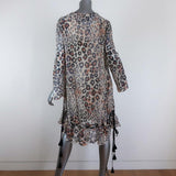 Chloe Dress Leopard Print Gauze Size 34 Long Sleeve Lace-Up Ruffled Hem - Celebrity Owned