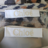 Chloe Dress Leopard Print Gauze Size 34 Long Sleeve Lace-Up Ruffled Hem - Celebrity Owned