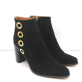 Chloe Grommet-Trim Ankle Boots Flo Black Suede Size 38.5 Pointed Toe Booties - Celebrity Owned
