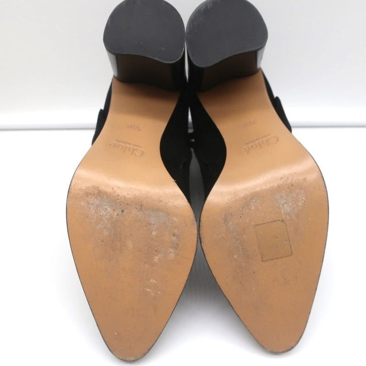 Chloe Grommet-Trim Ankle Boots Flo Black Suede Size 38.5 Pointed Toe Booties - Celebrity Owned