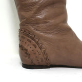Chloe Knee High Flat Boots Brown Leather Size 38.5 Embellished Heel - Celebrity Owned