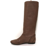 Chloe Knee High Flat Boots Brown Leather Size 38.5 Embellished Heel - Celebrity Owned