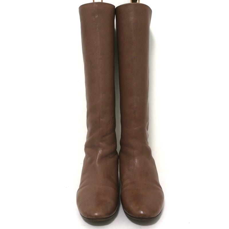 Chloe Knee High Flat Boots Brown Leather Size 38.5 Embellished Heel - Celebrity Owned