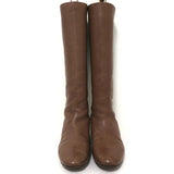 Chloe Knee High Flat Boots Brown Leather Size 38.5 Embellished Heel - Celebrity Owned