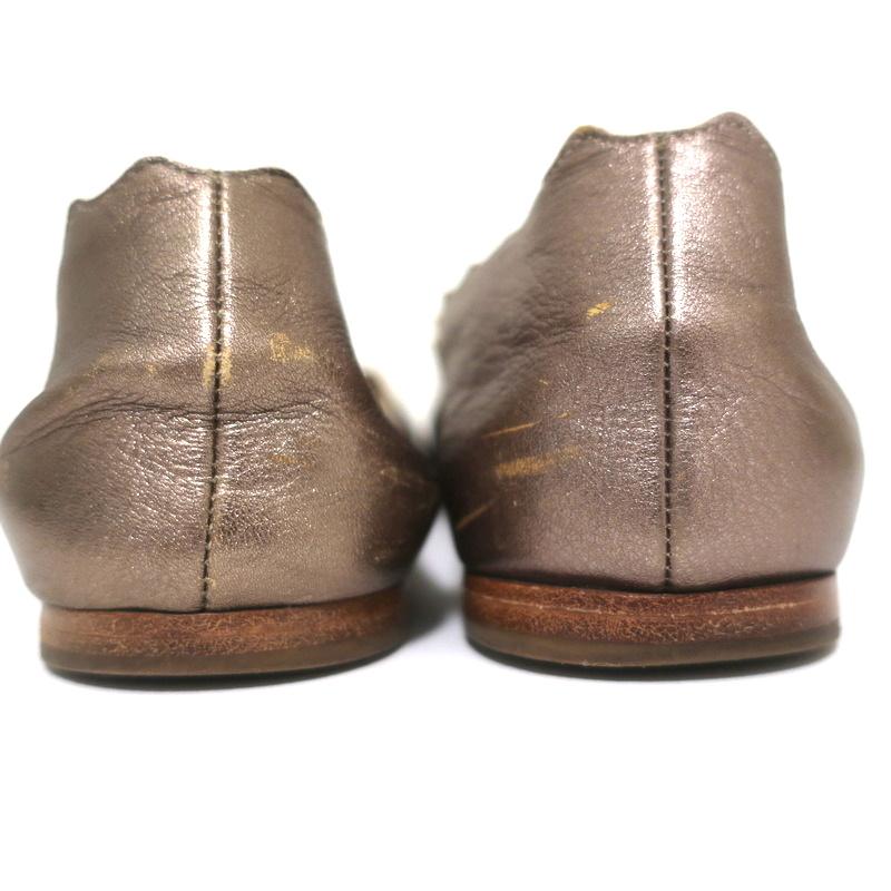 Chloe Lauren Ballet Flats Gold Metallic Scalloped Leather Size 37.5 - Celebrity Owned