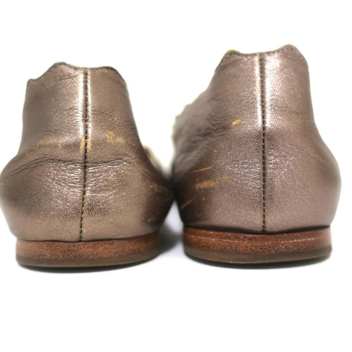 Chloe Lauren Ballet Flats Gold Metallic Scalloped Leather Size 37.5 - Celebrity Owned