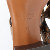 Chloe Mules Rony Brown Snake-Effect Leather Size 38 Mid-Heel Sandals NEW - Celebrity Owned