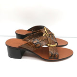 Chloe Mules Rony Brown Snake-Effect Leather Size 38 Mid-Heel Sandals NEW - Celebrity Owned