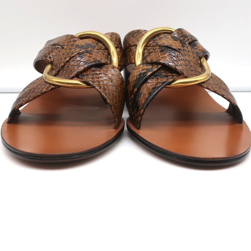 Chloe Mules Rony Brown Snake-Effect Leather Size 38 Mid-Heel Sandals NEW - Celebrity Owned