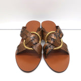 Chloe Mules Rony Brown Snake-Effect Leather Size 38 Mid-Heel Sandals NEW - Celebrity Owned