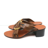 Chloe Mules Rony Brown Snake-Effect Leather Size 38 Mid-Heel Sandals NEW - Celebrity Owned