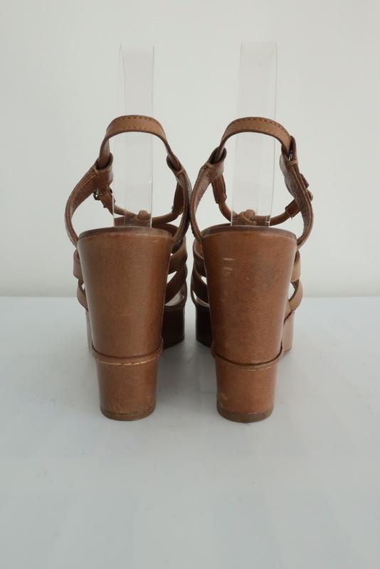 Chloe Platform Wedge Sandals Tan Leather Size 40 Slingback Heel - Celebrity Owned