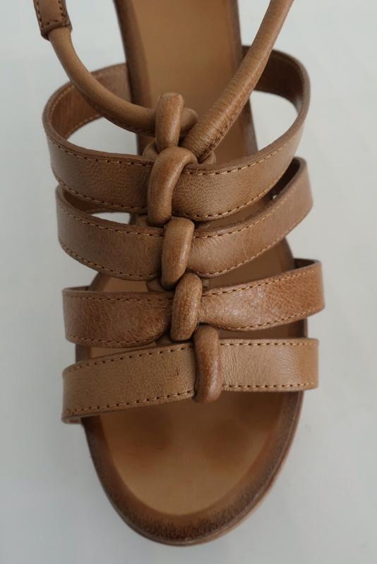 Chloe Platform Wedge Sandals Tan Leather Size 40 Slingback Heel - Celebrity Owned