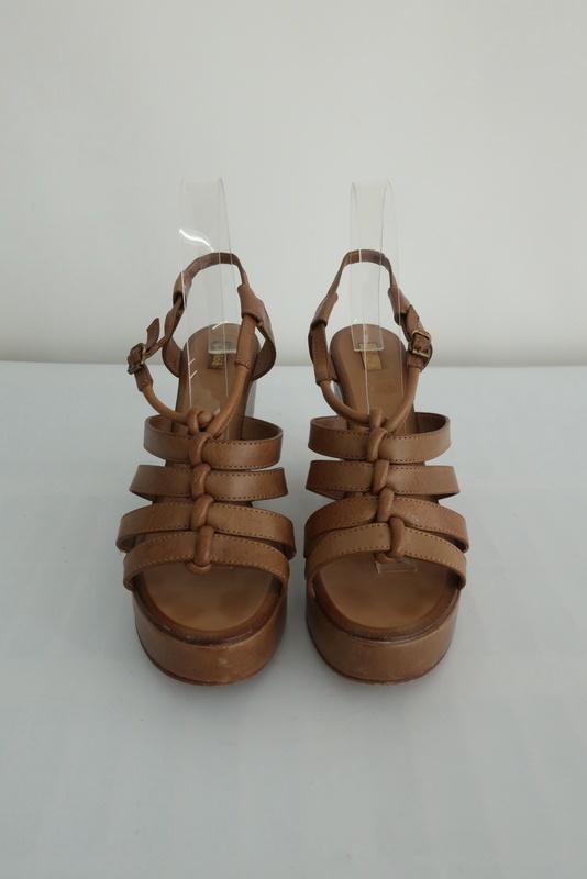 Chloe Platform Wedge Sandals Tan Leather Size 40 Slingback Heel - Celebrity Owned