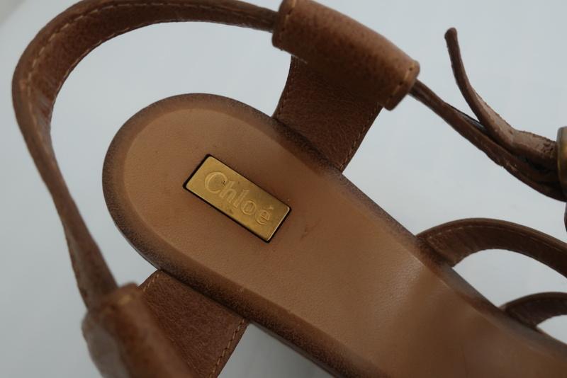 Chloe Platform Wedge Sandals Tan Leather Size 40 Slingback Heel - Celebrity Owned