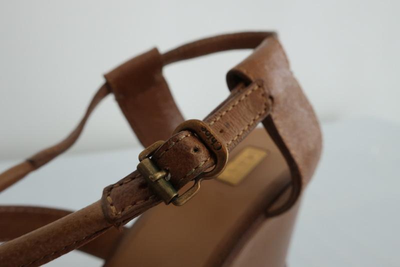 Chloe Platform Wedge Sandals Tan Leather Size 40 Slingback Heel - Celebrity Owned