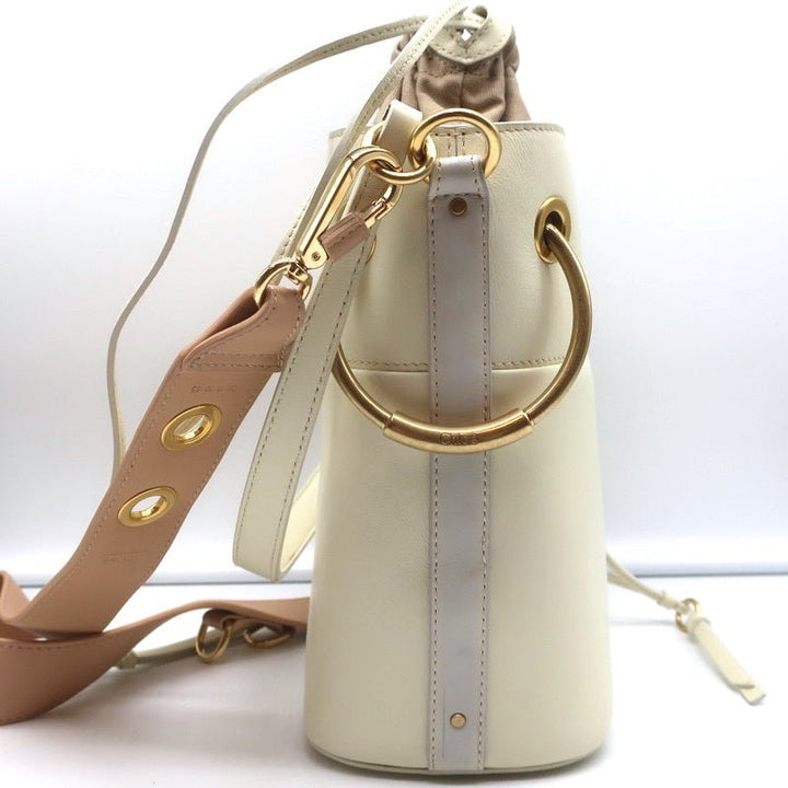 Chloe Roy Bucket Bag Cream Leather Small Crossbody Shoulder Bag - Celebrity Owned