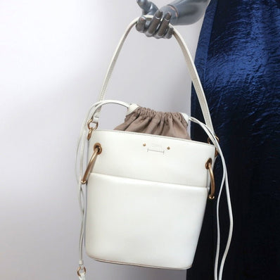 Chloe Roy Bucket Bag Cream Leather Small Crossbody Shoulder Bag - Celebrity Owned